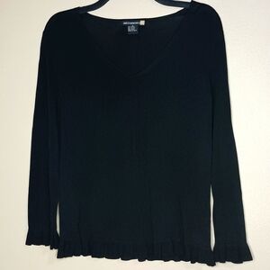 Sweaterworks Lightweight V-Neck Sweater with Ruffles